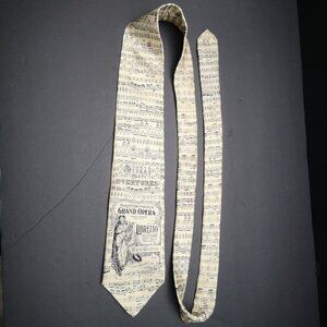 Museum Artifacts All Silk Handmade Men's Ivory w/ Black Musical Pattern Neck Tie